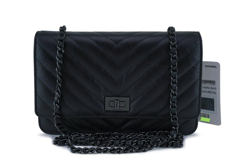 NWT Chanel So Black Chevron Reissue Wallet on Chain WOC Flap Bag - Boutique Patina