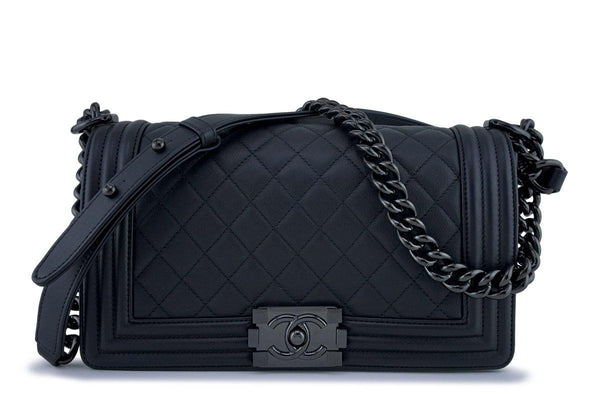 New 18C Chanel So Black Boy Classic Medium Flap Calfskin Bag - Boutique Patina