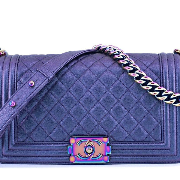Rare 16C Chanel Rainbow Mermaid Purple Iridescent Medium Boy Bag