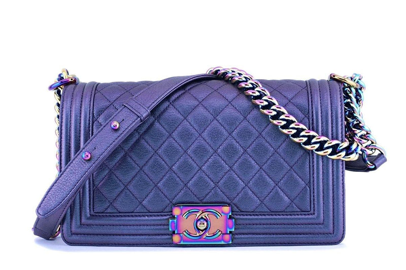 Rare 16C Chanel Rainbow Mermaid Purple Iridescent Medium Boy Bag