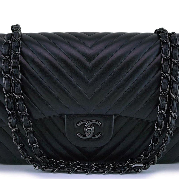 Chanel So Black Chevron Jumbo Double Flap Bag