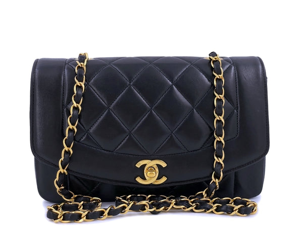 Chanel 1995 Vintage Black Small Diana Flap Bag 24k GHW Lambskin - Boutique Patina
