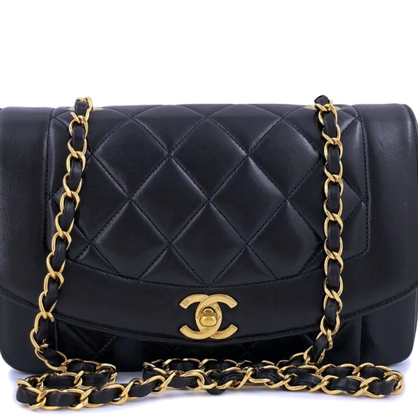 Chanel 1995 Vintage Black Small Diana Flap Bag 24k GHW Lambskin