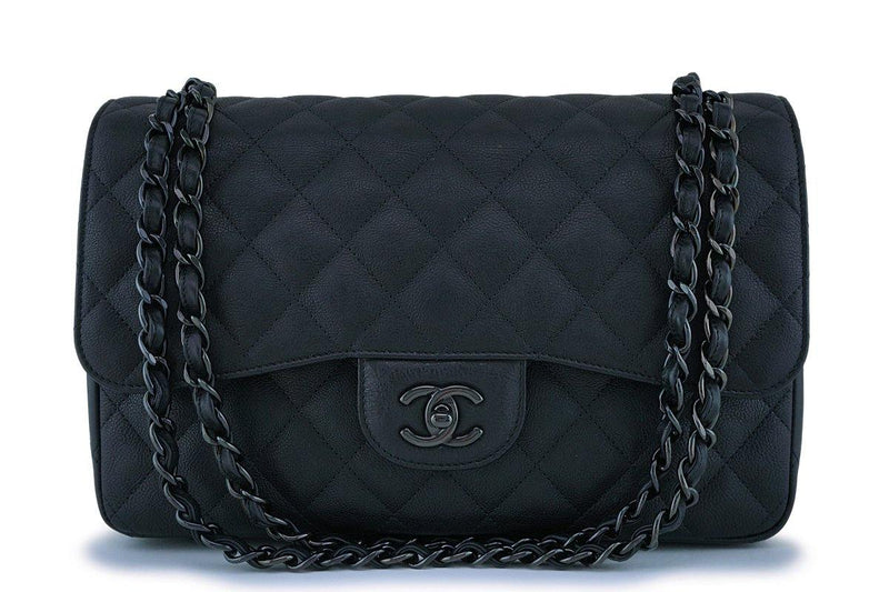 Rare Chanel So Black Crumpled Calf Jumbo Classic Double Flap Bag - Boutique Patina