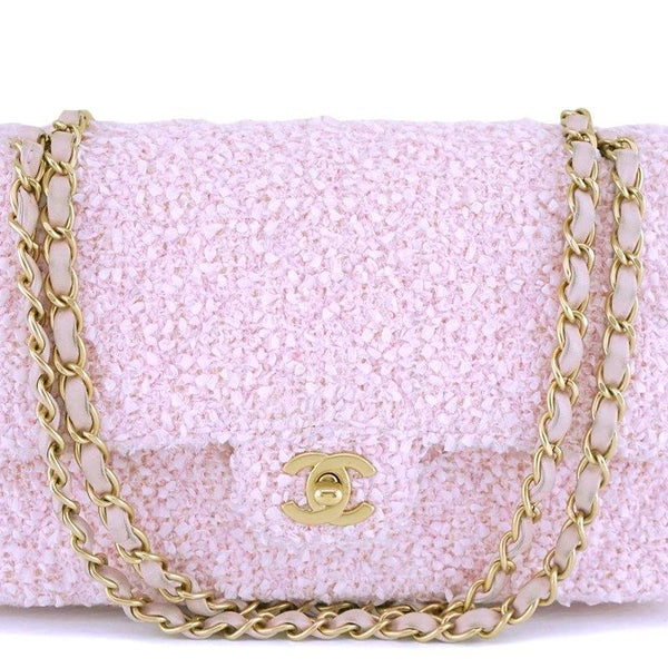Chanel Classic Medium, Pink Tweed, Gold Hardware, New in Box MA001