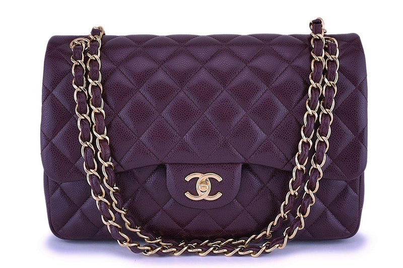 Chanel Large Classic Quilted Caviar Handbag Black/Burgundy