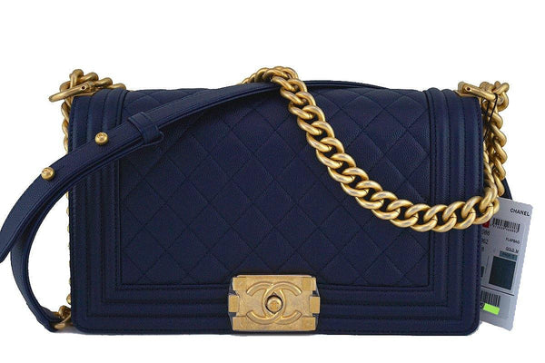 NWT 17A Chanel Navy Blue Le Boy Classic Flap, Medium Caviar Bag - Boutique Patina