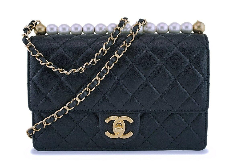 Chanel Lambskin Quilted Vertical Pearl Strap Black – STYLISHTOP