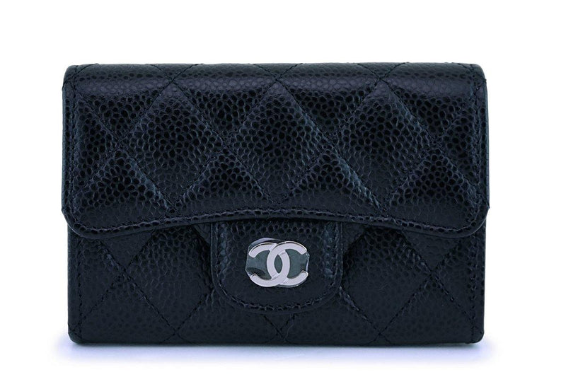 NIB Chanel Black Caviar Classic Card Holder Wallet Case SHW - Boutique Patina