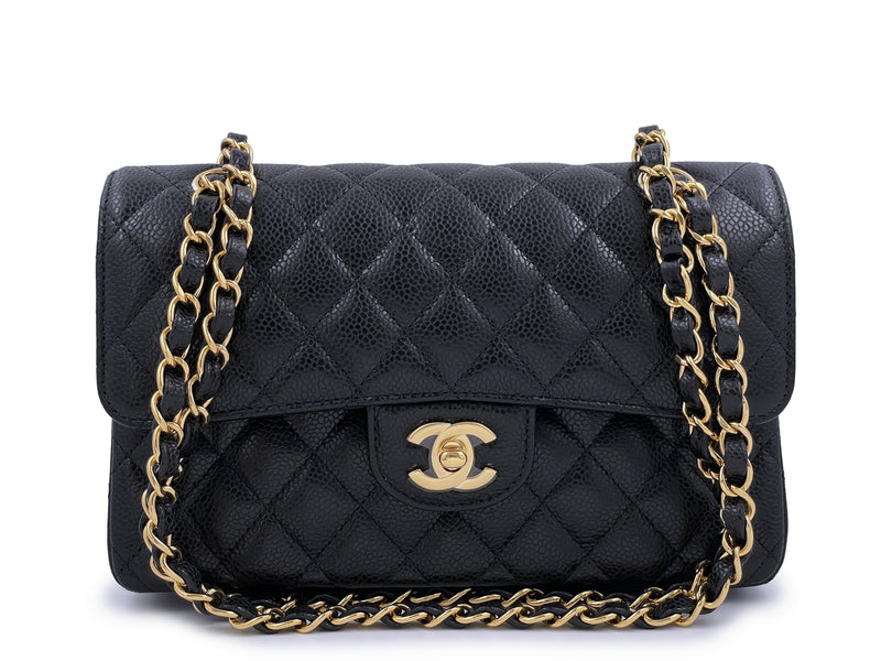 NIB CHANEL MINI SQUARE LAMBSKIN BLACK CHAMPAGNE GOLD