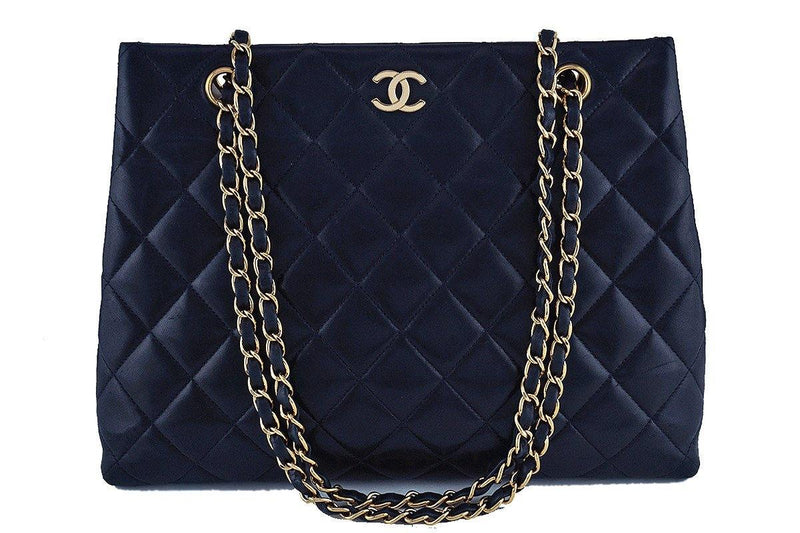 Chanel Dark Navy Blue Classic Quilted Shopper Tote Bag GHW - Boutique Patina