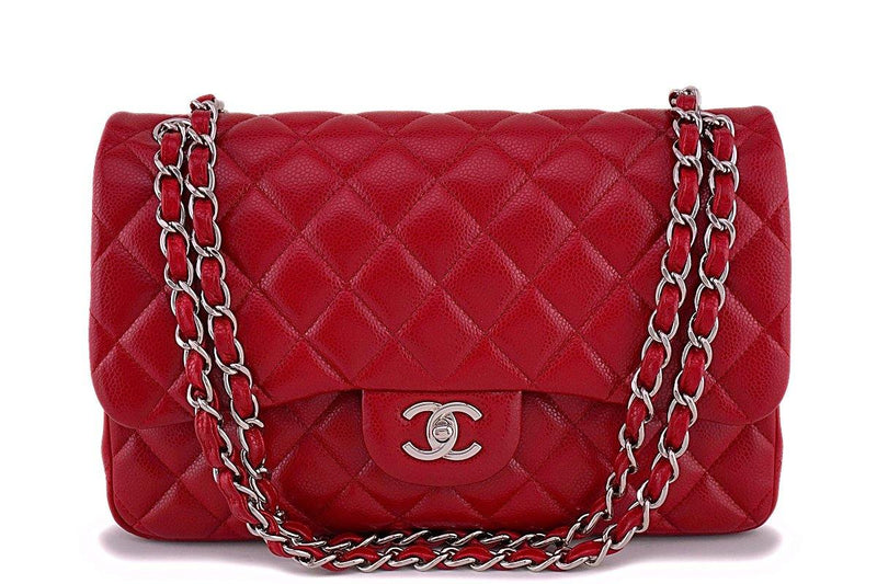 12A Chanel Red Caviar Jumbo Classic Double Flap Bag SHW - Boutique Patina