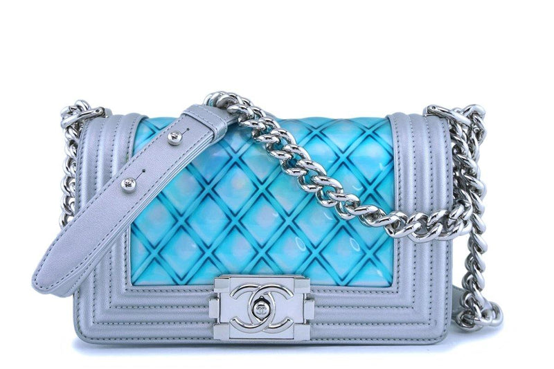 Chanel Turquoise Blue Silver Small Classic Mermaid Water Boy Bag