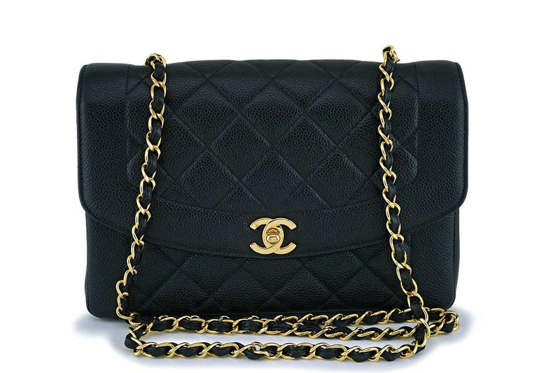 Chanel Vintage Black Caviar Pocket Classic Diana Flap Bag 24k GHW - Boutique Patina