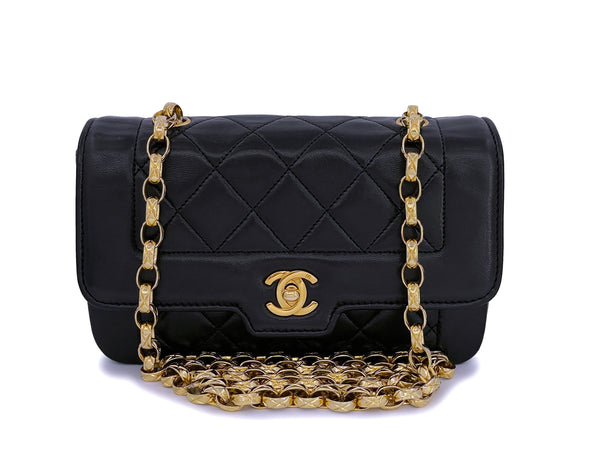 Pristine Chanel 1989 Vintage Black Mini Geometric Diana Flap Bag 24k GHW Lambskin - Boutique Patina