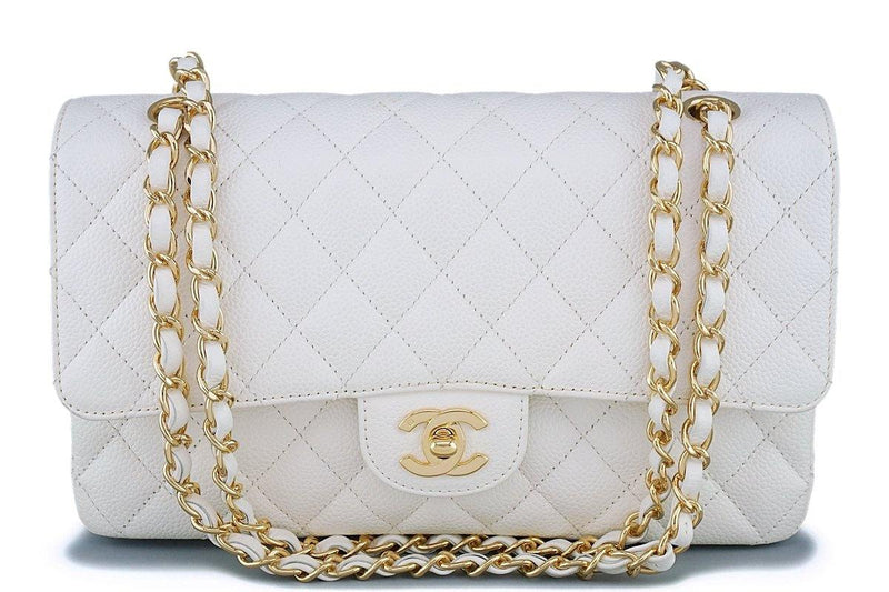21S White Caviar Quilted Classic Flap Small Light Gold Hardware