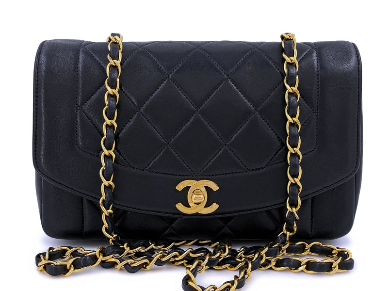 Chanel Vintage Black Small Diana Bag Flap 24k GHW Lambskin - Boutique Patina