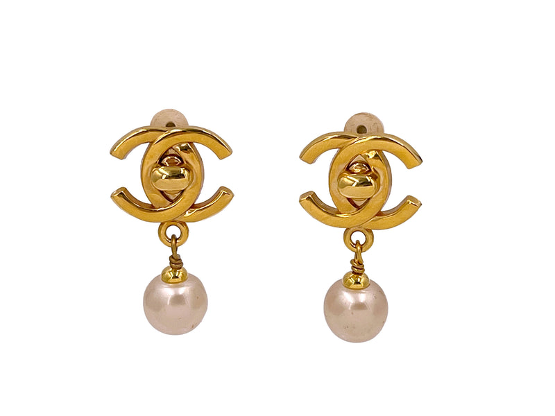 Chanel Vintage 93P Turnlock Pearl Drop Earrings - Boutique Patina