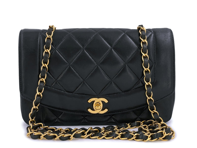 Chanel 1994 Vintage Small Diana Bag Black 24k GHW - Boutique Patina