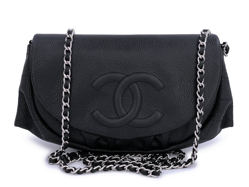 Chanel Black Caviar Half Moon Wallet on Chain WOC Flap Bag SHW