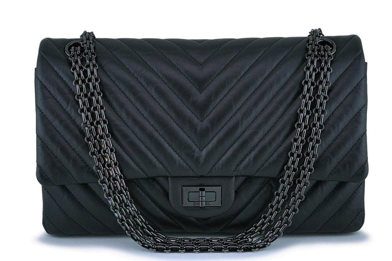 Chanel So Black 226 Medium Chevron Reissue 2.55 Classic Double Flap Bag - Boutique Patina