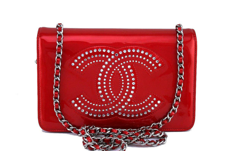 Chanel Cherry Red Patent Strass Crystals WOC Wallet on Chain Purse Bag - Boutique Patina