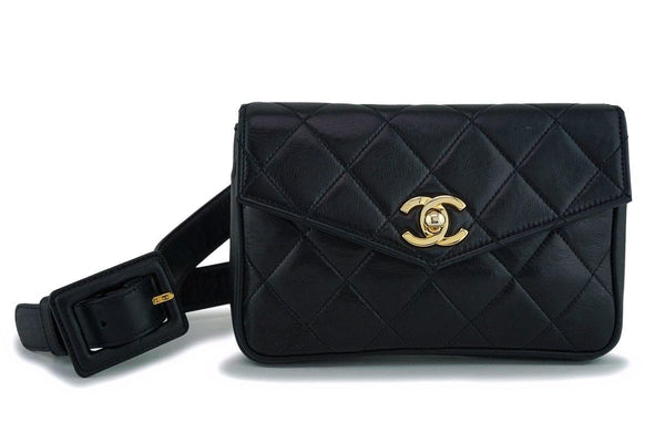 Chanel Vintage Lambskin Black Classic Fanny Pack Belt Waist Bag 24k GHW - Boutique Patina