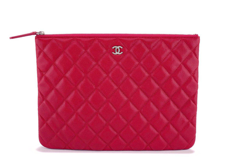 NIB 18B Chanel Dark Pink Caviar Red O Case Clutch Pouch Bag SHW