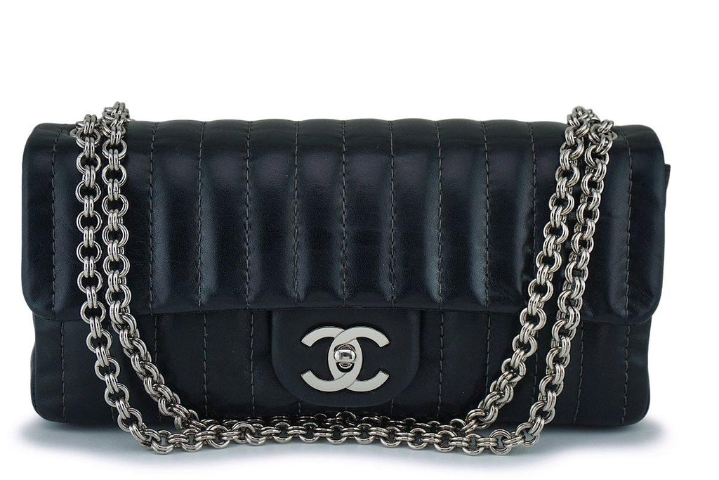 Vintage CHANEL Black Vertical Quilted Lambskin Medium Chain Flap
