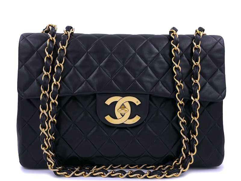 Chanel Black Vintage Lambskin Maxi "Jumbo XL" Classic Flap Bag 24k GHW - Boutique Patina