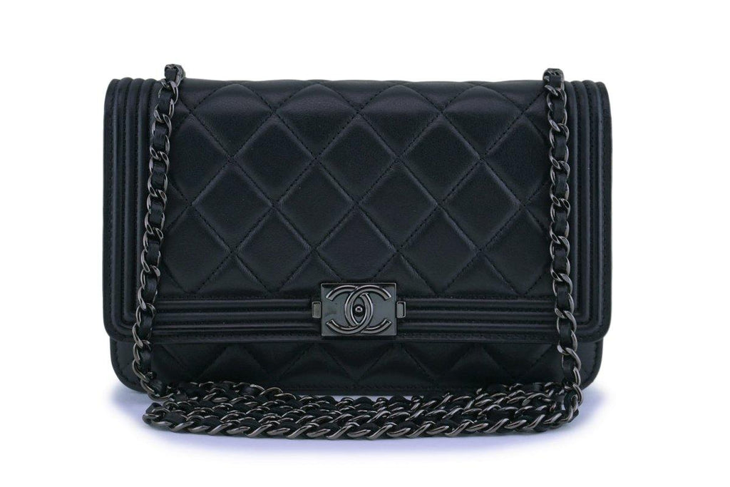 Chanel So Black Lambskin Boy Wallet on Chain WOC Bag