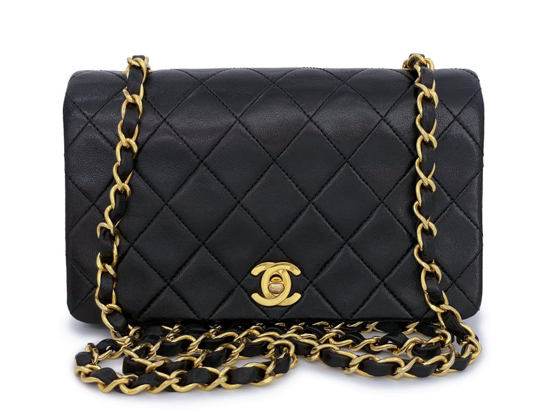 Chanel 1991 Vintage Black Quilted Small Full Flap Bag 24k GHW