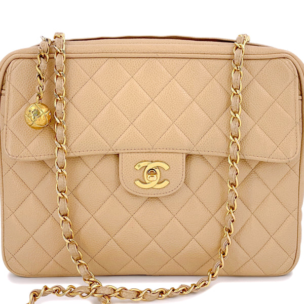 Chanel Vintage Beige Caviar Classic Quilted Flap Camera Case Bag 24k GHW - Boutique  Patina