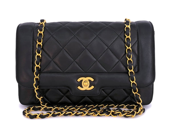 Chanel Vintage Black Geometric Medium Diana Flap Bag 24k GHW Lambskin