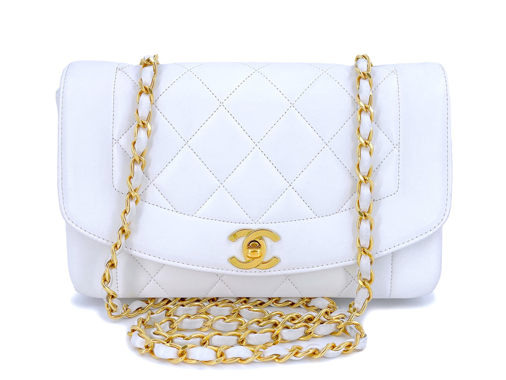 Rare Chanel 1993 Vintage White Small Diana Flap Bag 24k GHW
