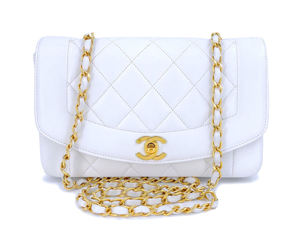 Rare Chanel 1993 Vintage White Small Diana Flap Bag 24k GHW Lambskin - Boutique Patina