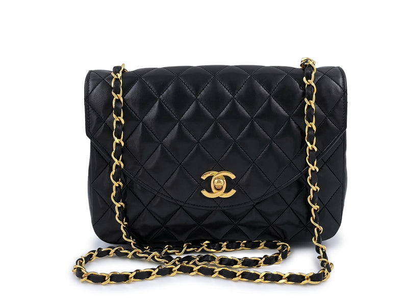 Vintage Black Lambskin Quilted Mini Full Flap Gold Hardware