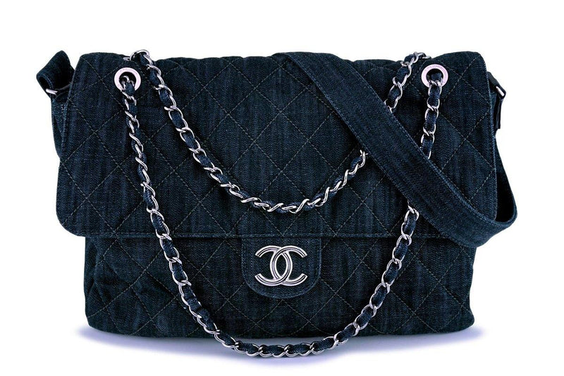 Chanel Denim XL Classic Messenger Flap Tote Bag - Boutique Patina