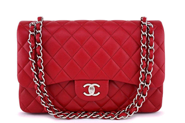 17B Chanel Red Caviar Jumbo Double Flap Bag SHW 63050 - Boutique Patina