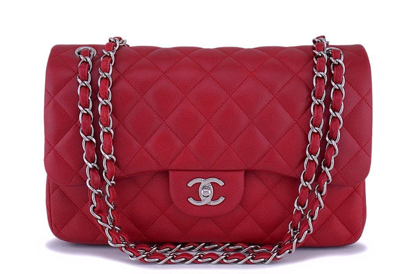 11C Chanel Red Caviar Classic Jumbo Double Flap Bag SHW - Boutique Patina