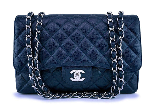 Chanel Navy Blue Caviar Jumbo Classic Flap Bag SHW - Boutique Patina
