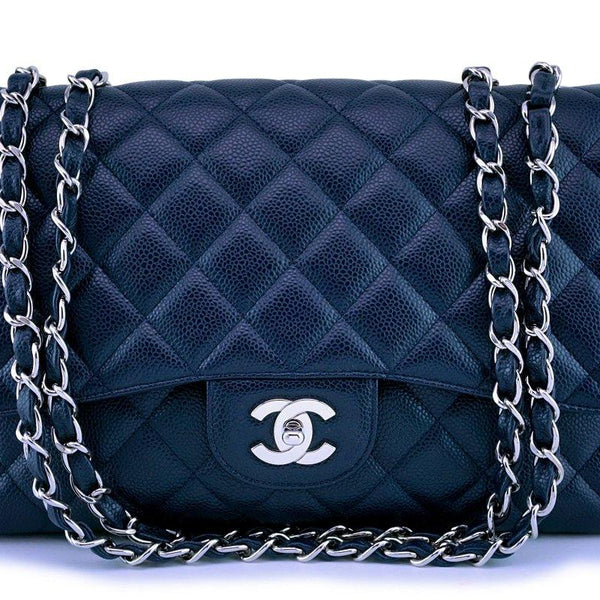 Chanel Classic Flap zip bag GM in cobalt blue caviar leather SHW