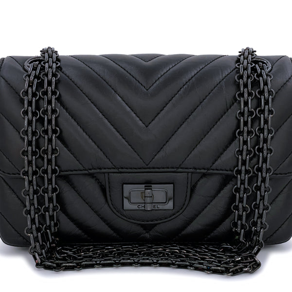 Pristine Chanel So Black Chevron Reissue Rectangular Mini 224 Flap