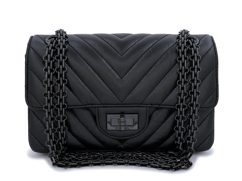 Pristine Chanel So Black Chevron Reissue Rectangular Mini 224 Flap