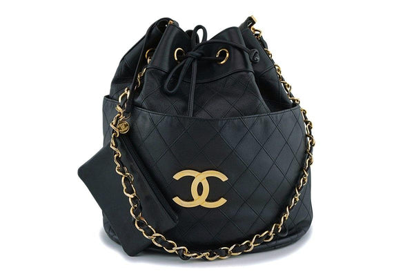 Rare Chanel Vintage Black Drawstring Bucket Bag 24k GHW - Boutique Patina