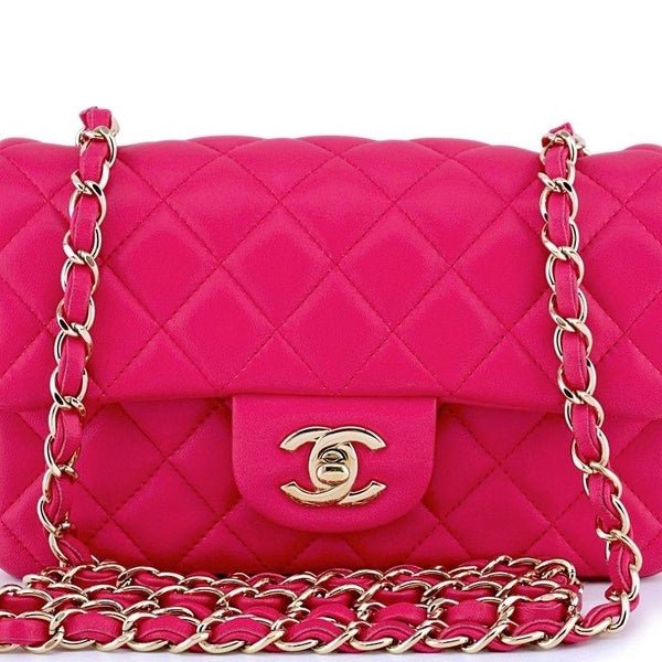 Chanel Fuchsia Pink Rectangular Mini Classic Flap Bag GHW