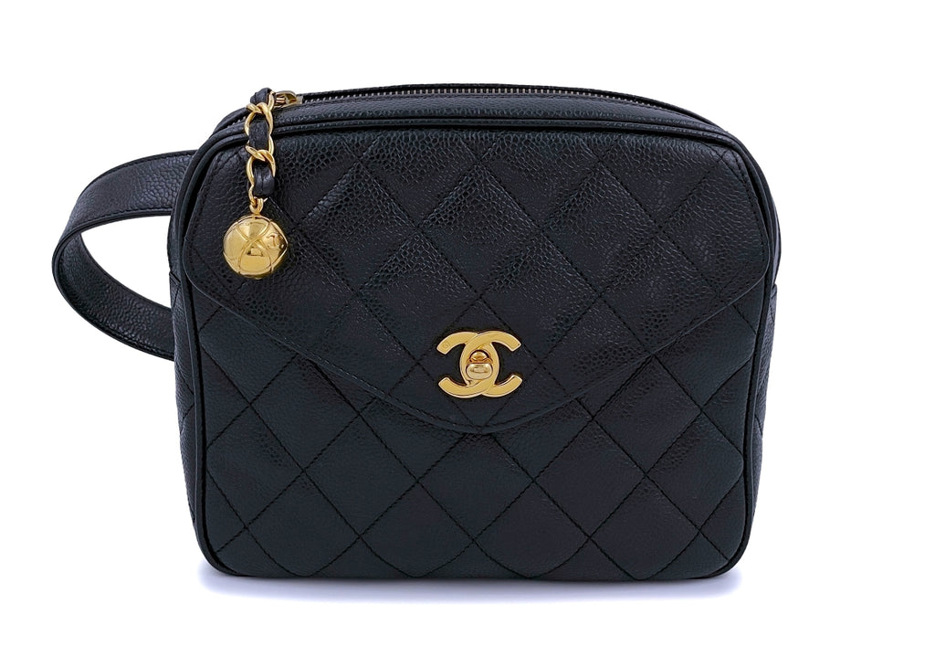 Chanel Vintage 1995 Black Caviar Waist Belt Bag Fanny Pack 24k