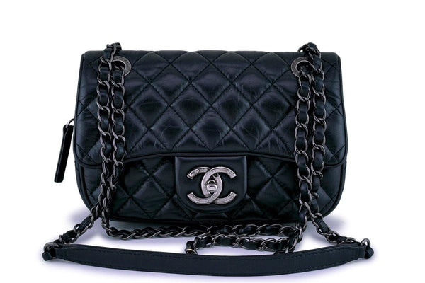 Chanel Black Aged Calfskin Small/Mini Easy Flap Bag RHW - Boutique Patina