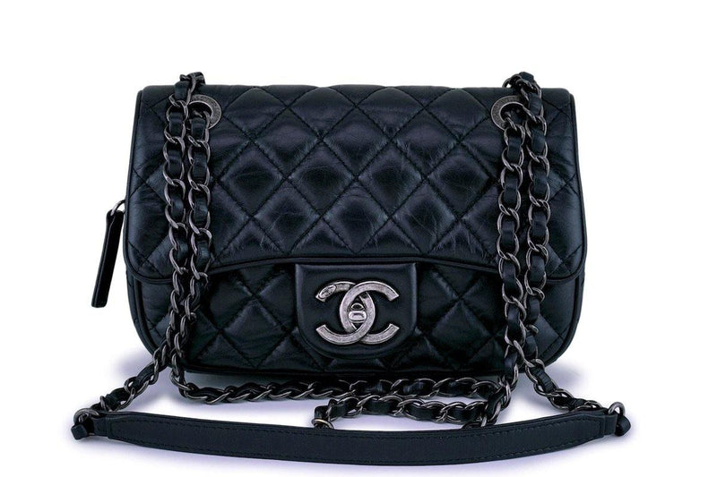 Chanel Urban Mix Flap Calfskin Python Shoulder Bag Black