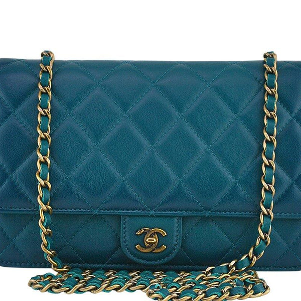 Chanel Blue-Green Classic Quilted WOC Wallet on Chain Flap Bag